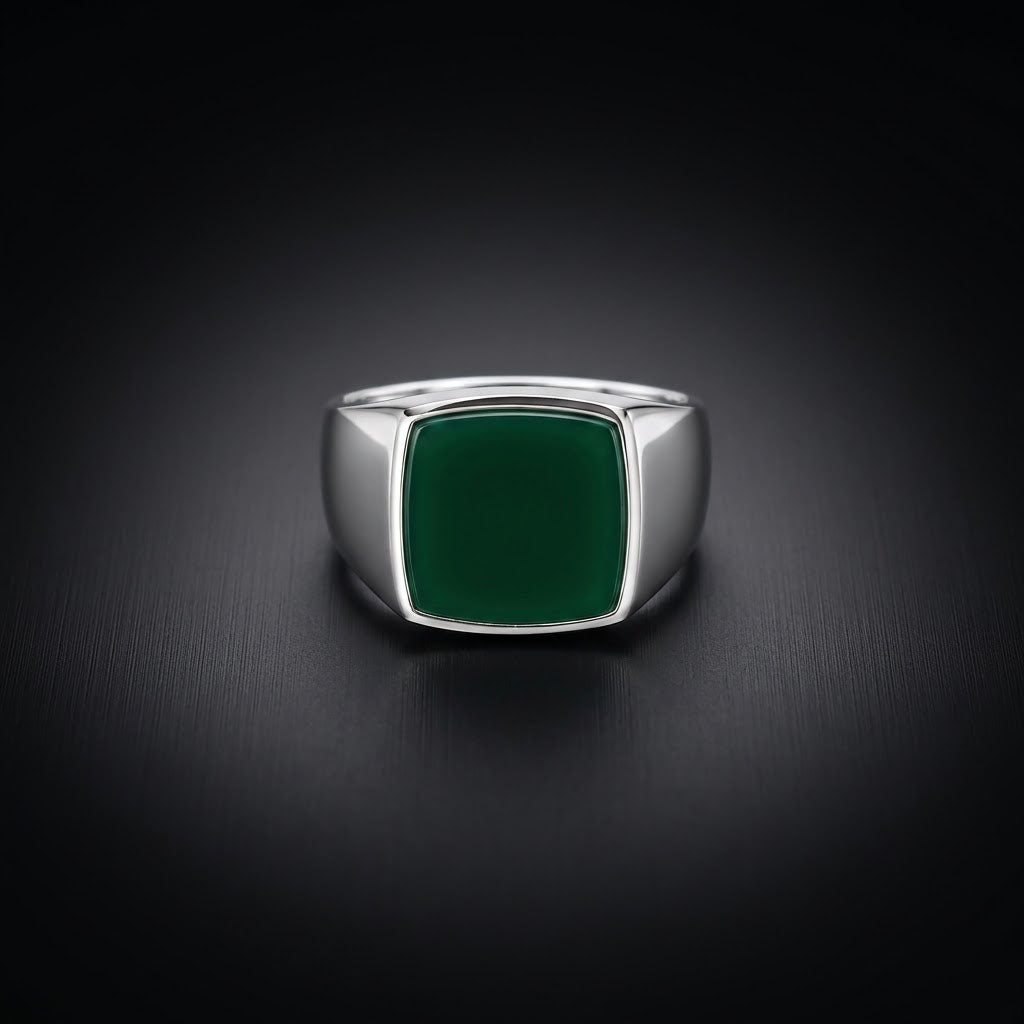 Green Onyx Signet Men's Ring in Sterling Silver