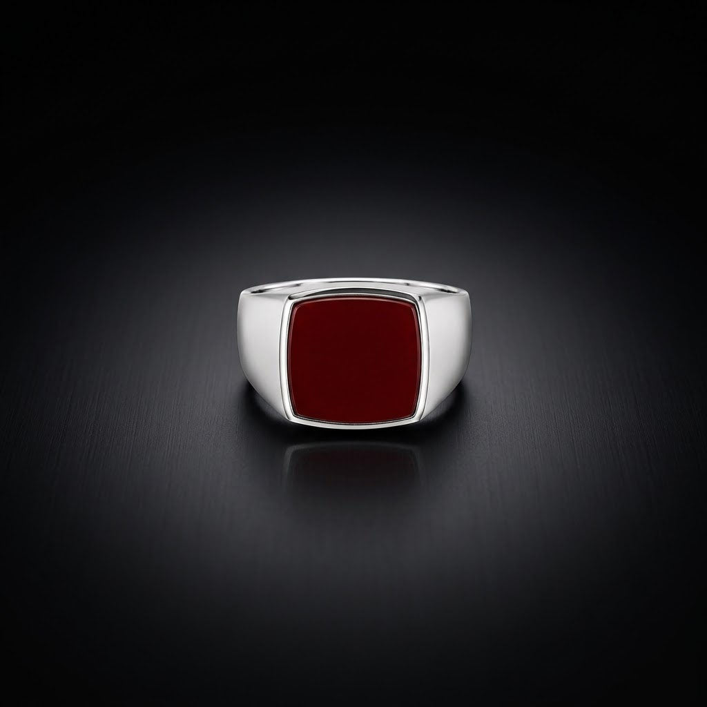 Red Onyx Signet Men's Ring in Sterling Silver