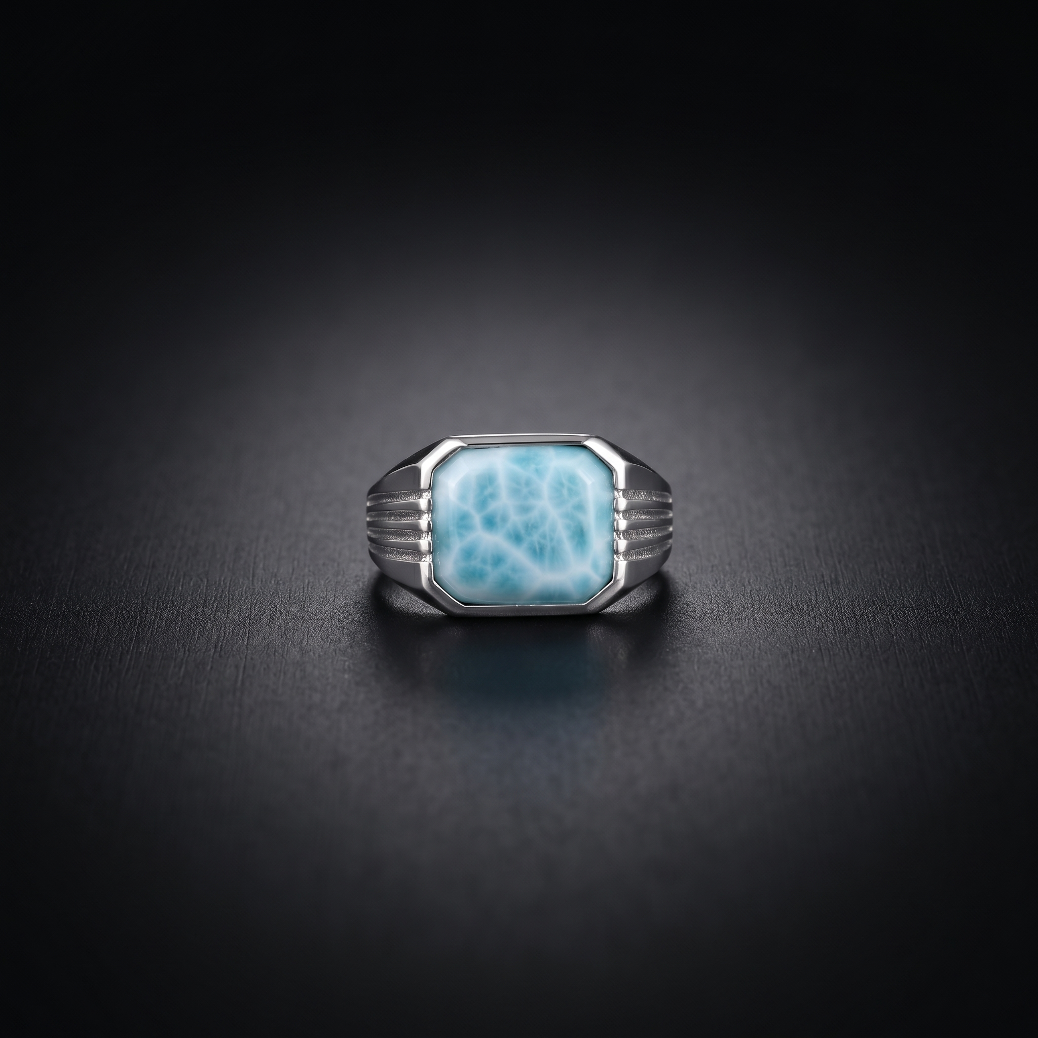 Sky Blue Dominican Larimar Signet Ring