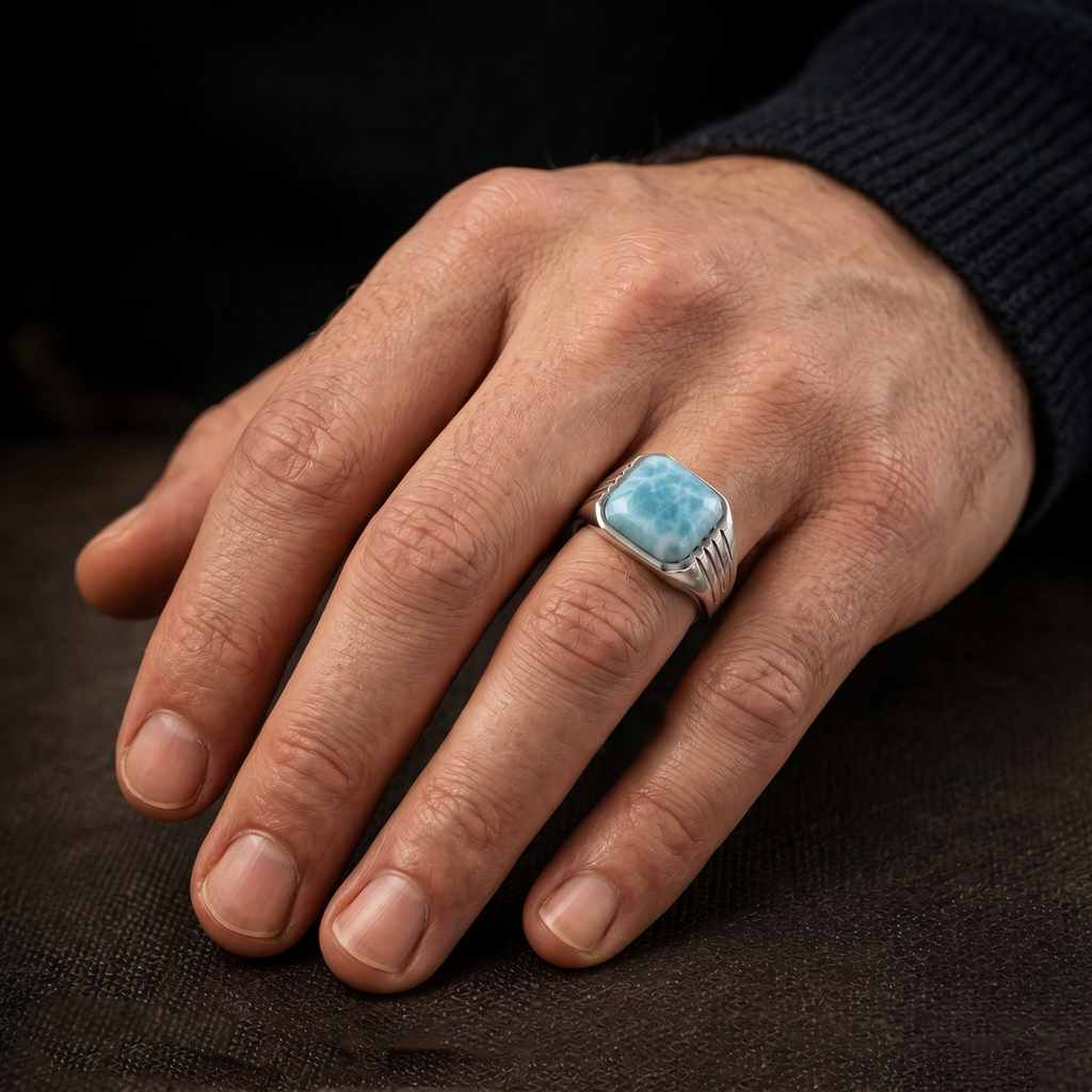 Sky Blue Dominican Larimar Signet Ring