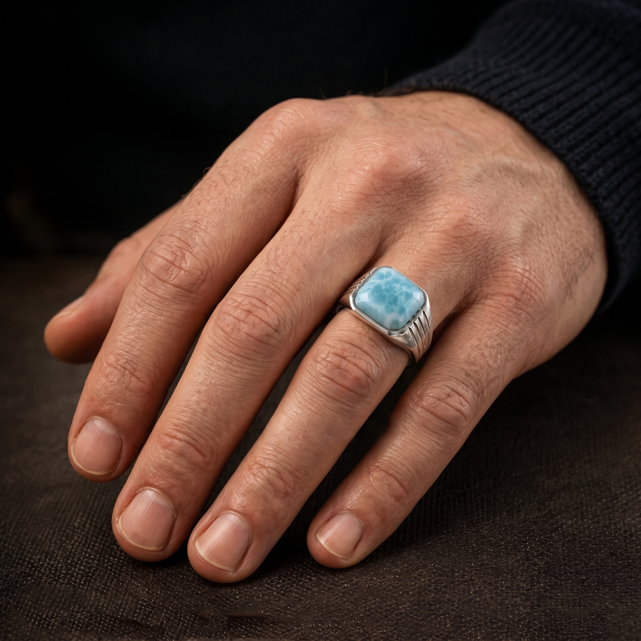 Sky Blue Dominican Larimar Signet Ring