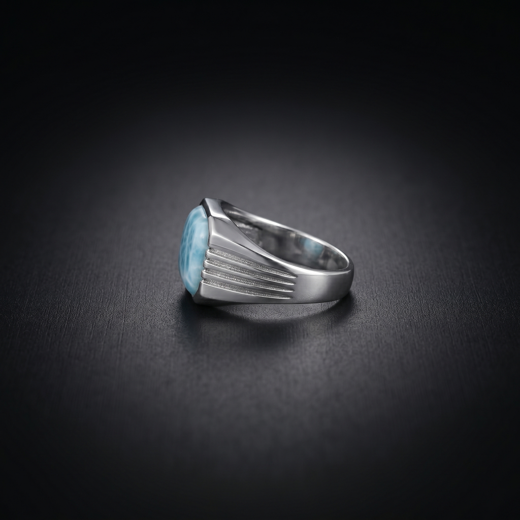 Sky Blue Dominican Larimar Signet Ring