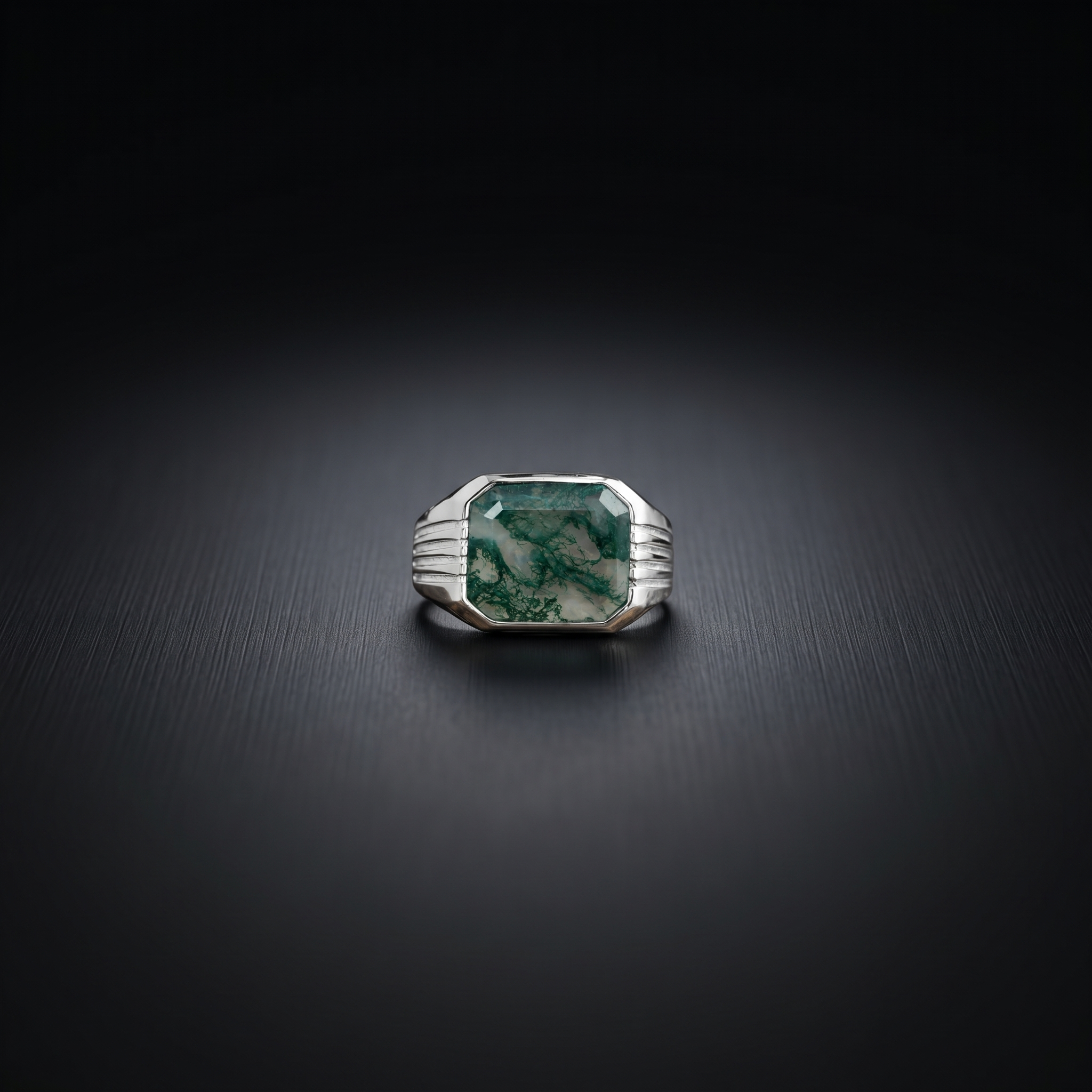 Natural Moss Agate Men's Ring