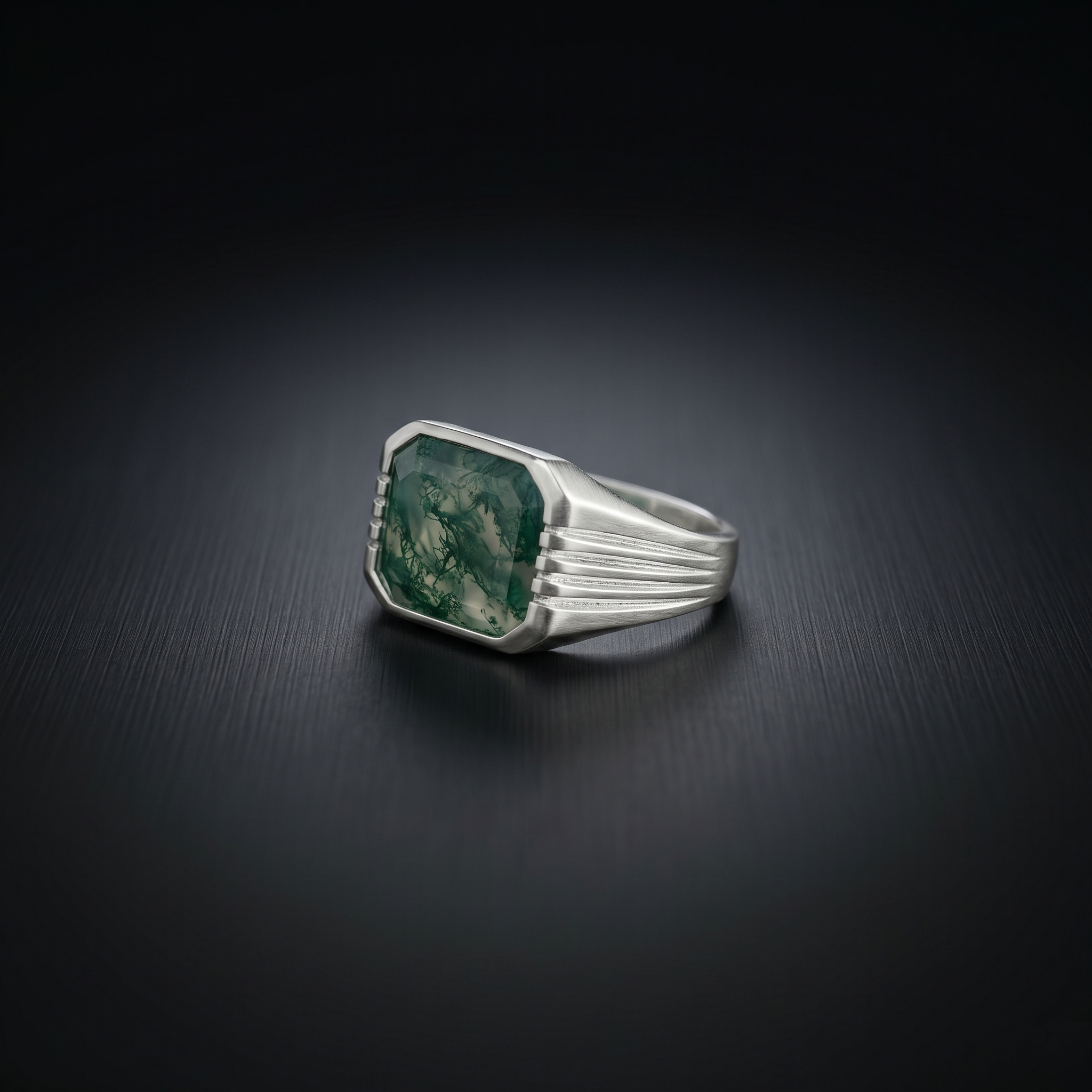 Natural Moss Agate Men's Ring