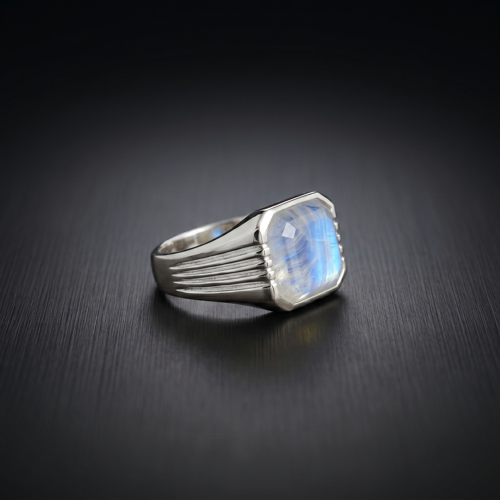 Rainbow Moonstone Signet Ring