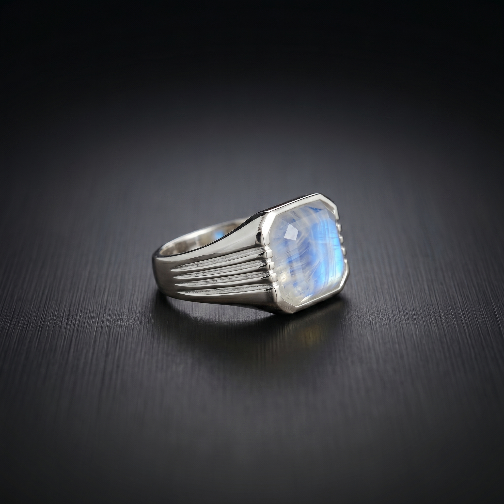 Rainbow Moonstone Signet Ring