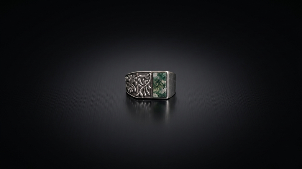 Nature Inspired Moss Agate Signet Ring