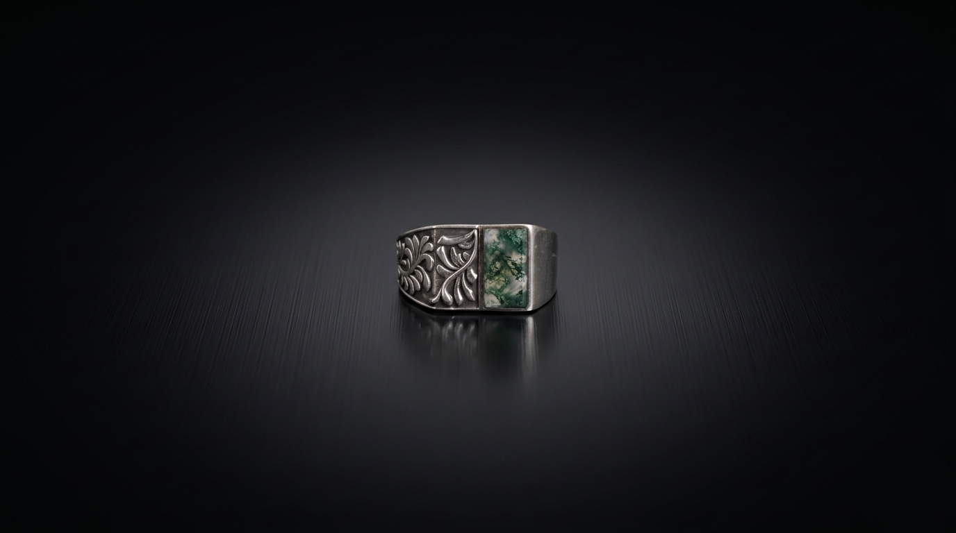 Nature Inspired Moss Agate Signet Ring