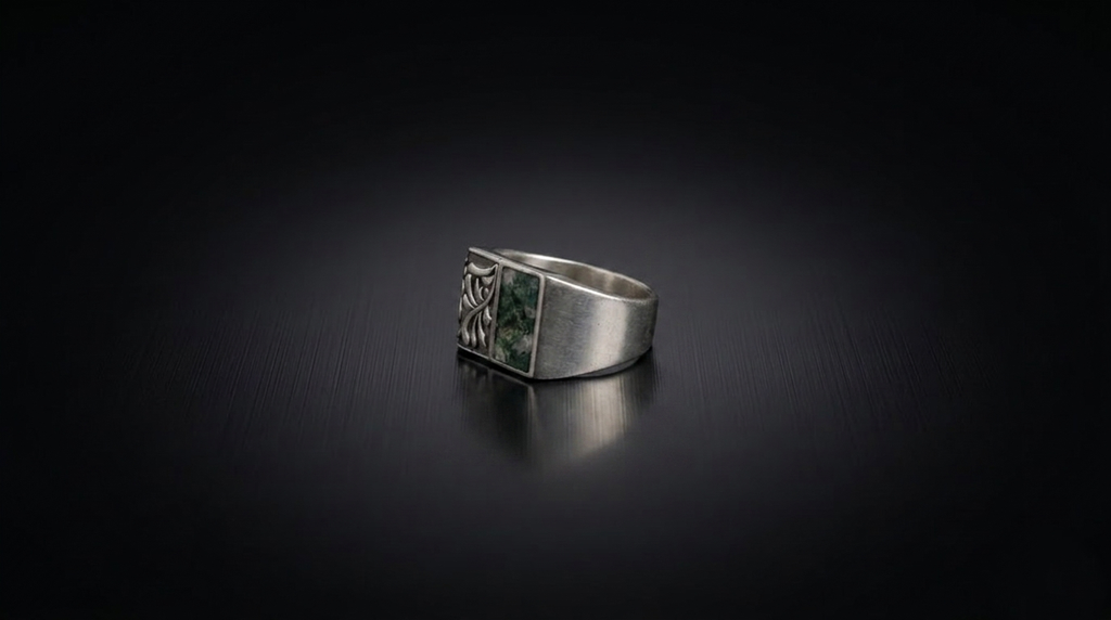 Nature Inspired Moss Agate Signet Ring