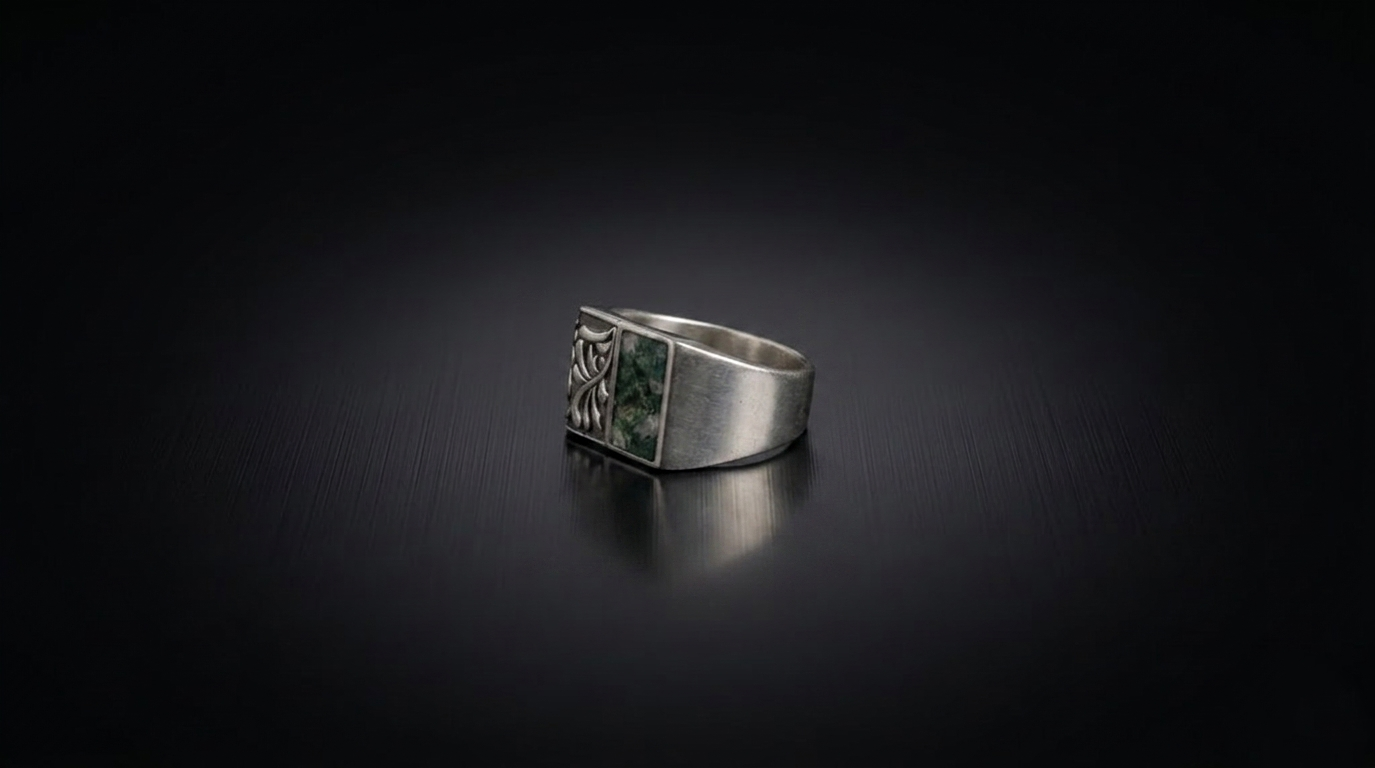Nature Inspired Moss Agate Signet Ring