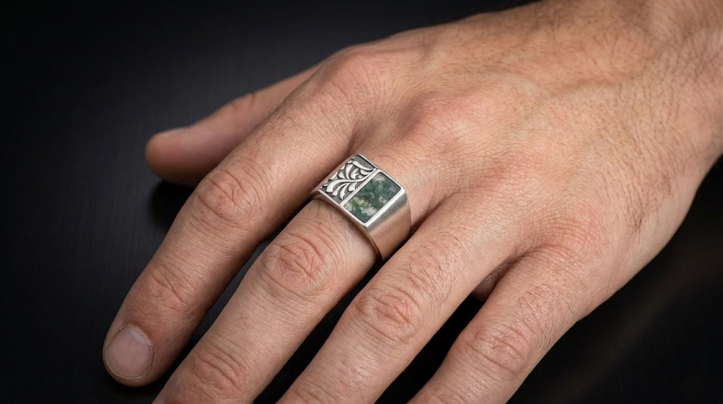 Nature Inspired Moss Agate Signet Ring