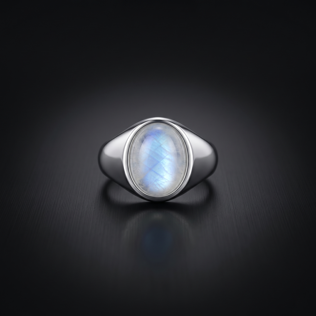 Rainbow Moonstone Signet Ring