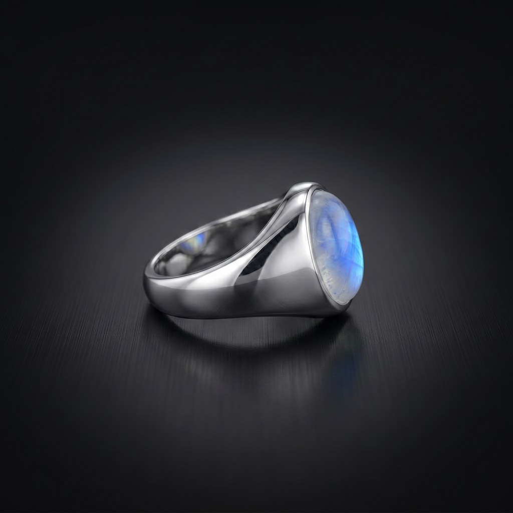 Rainbow Moonstone Signet Ring
