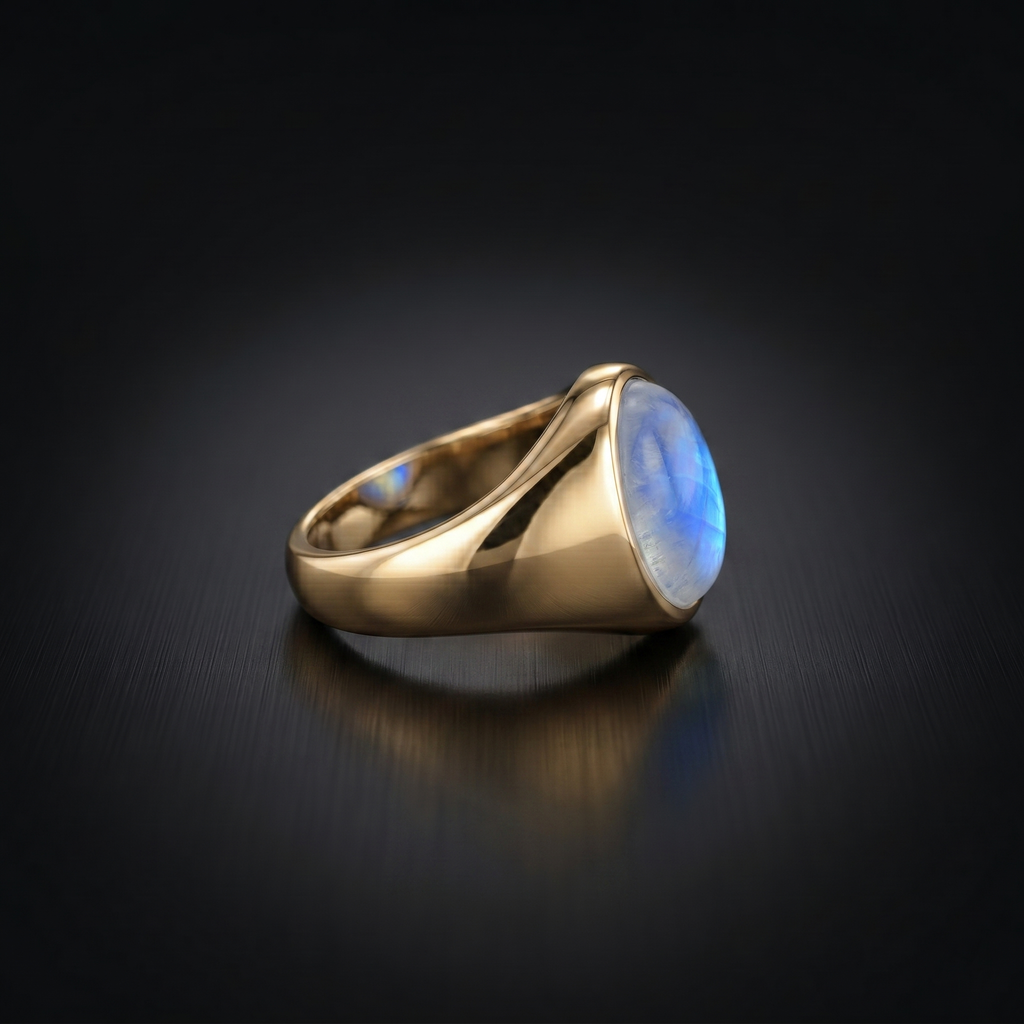 Rainbow Moonstone Signet Ring