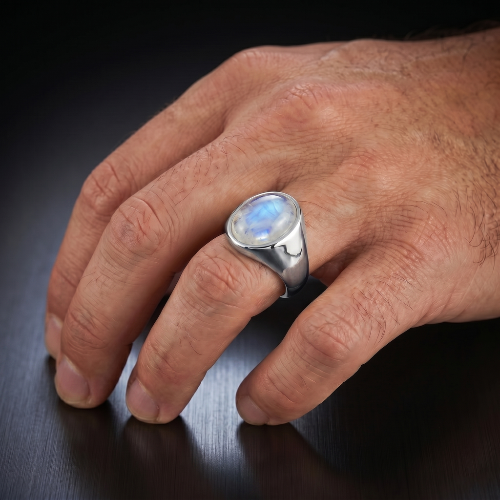 Rainbow Moonstone Signet Ring
