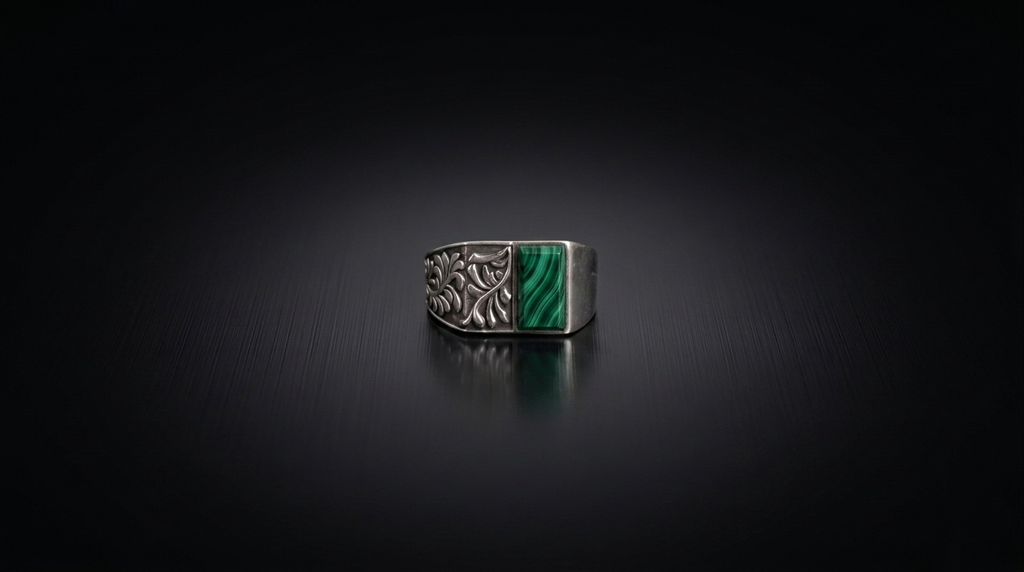 Malachite Engraved Signet Ring