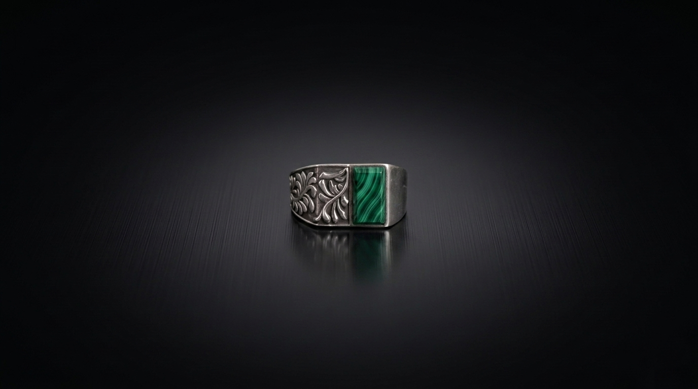 Malachite Engraved Signet Ring
