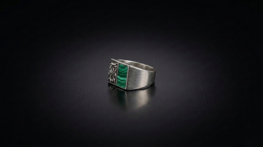 Malachite Engraved Signet Ring