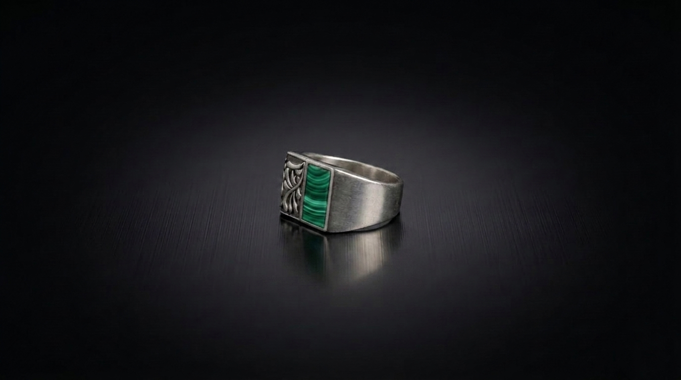 Malachite Engraved Signet Ring