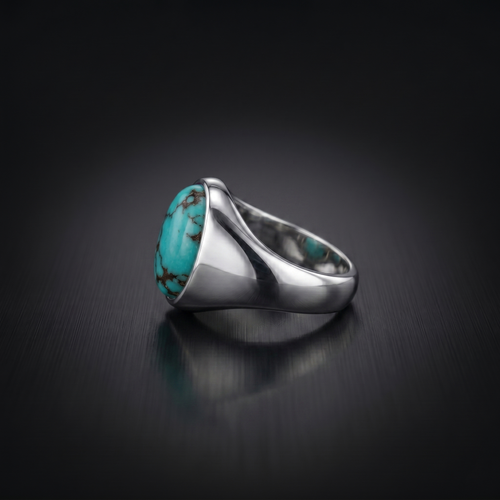 Vintage Blue Turquoise Signet Men's Ring – 925 sterling silver Turquoise ring by ZIVORI, detail view