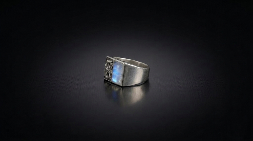 Moonstone Engraved Signet Ring