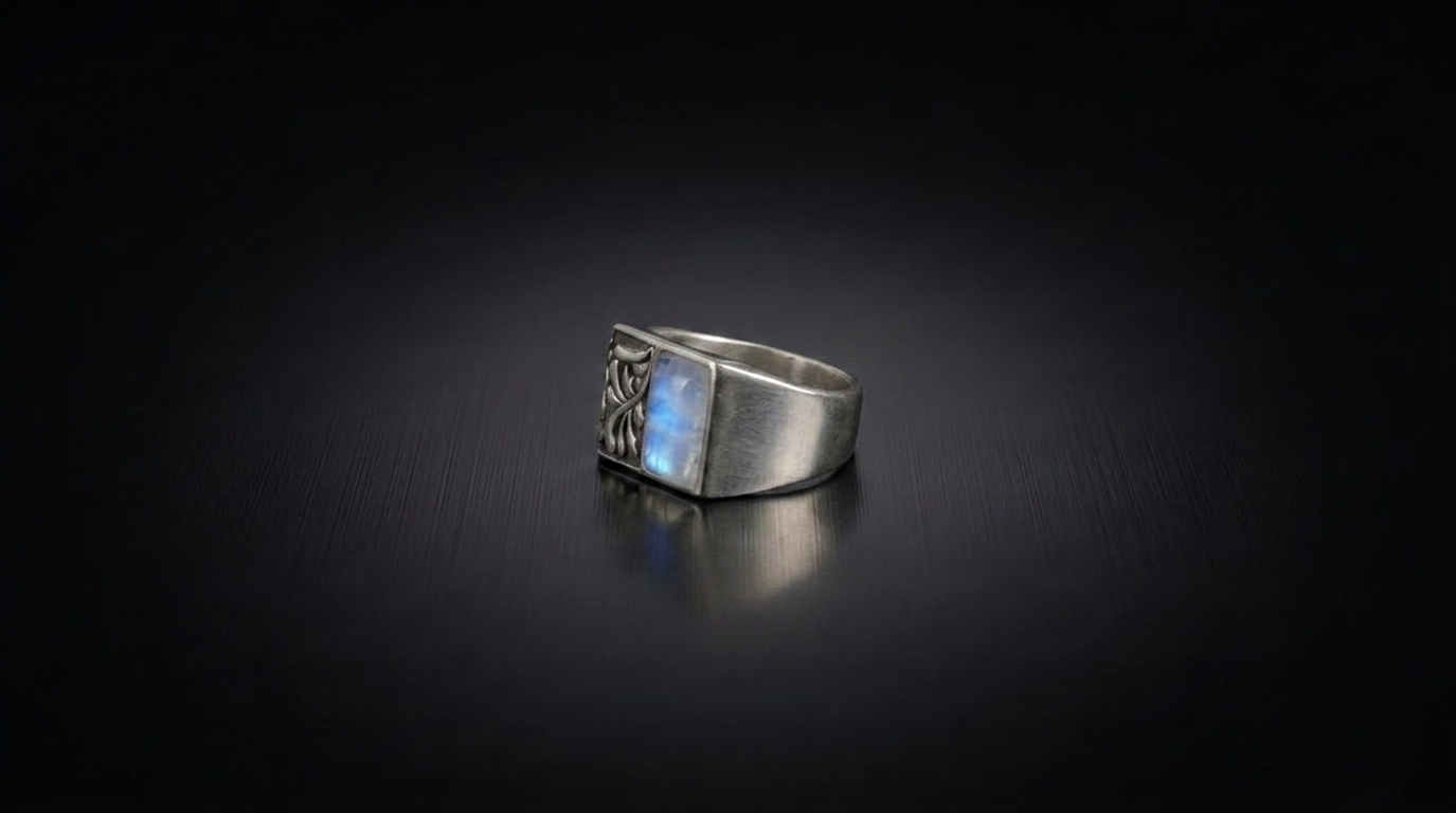 Moonstone Engraved Signet Ring