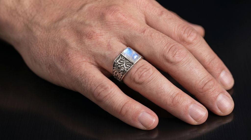 Moonstone Engraved Signet Ring