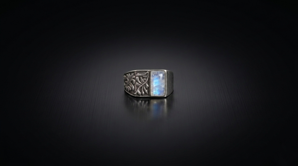 Moonstone Engraved Signet Ring