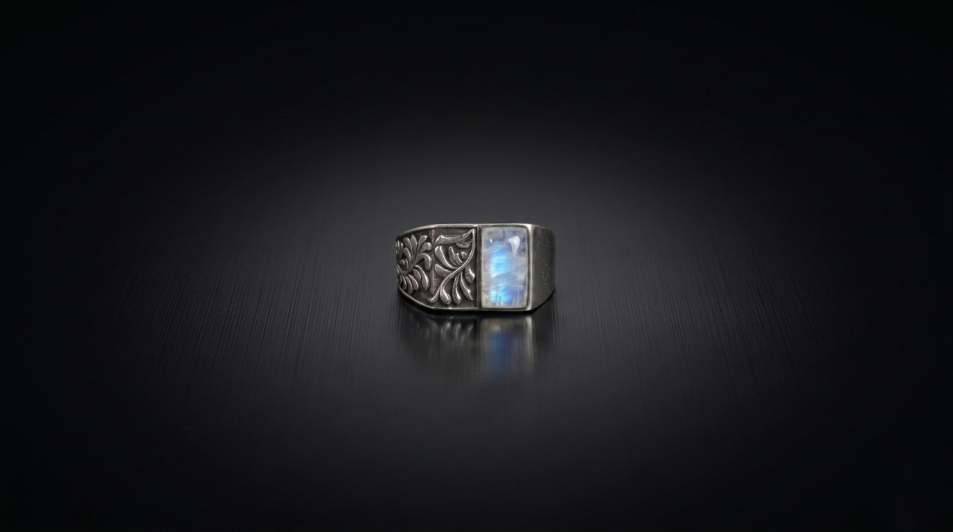 Moonstone Engraved Signet Ring