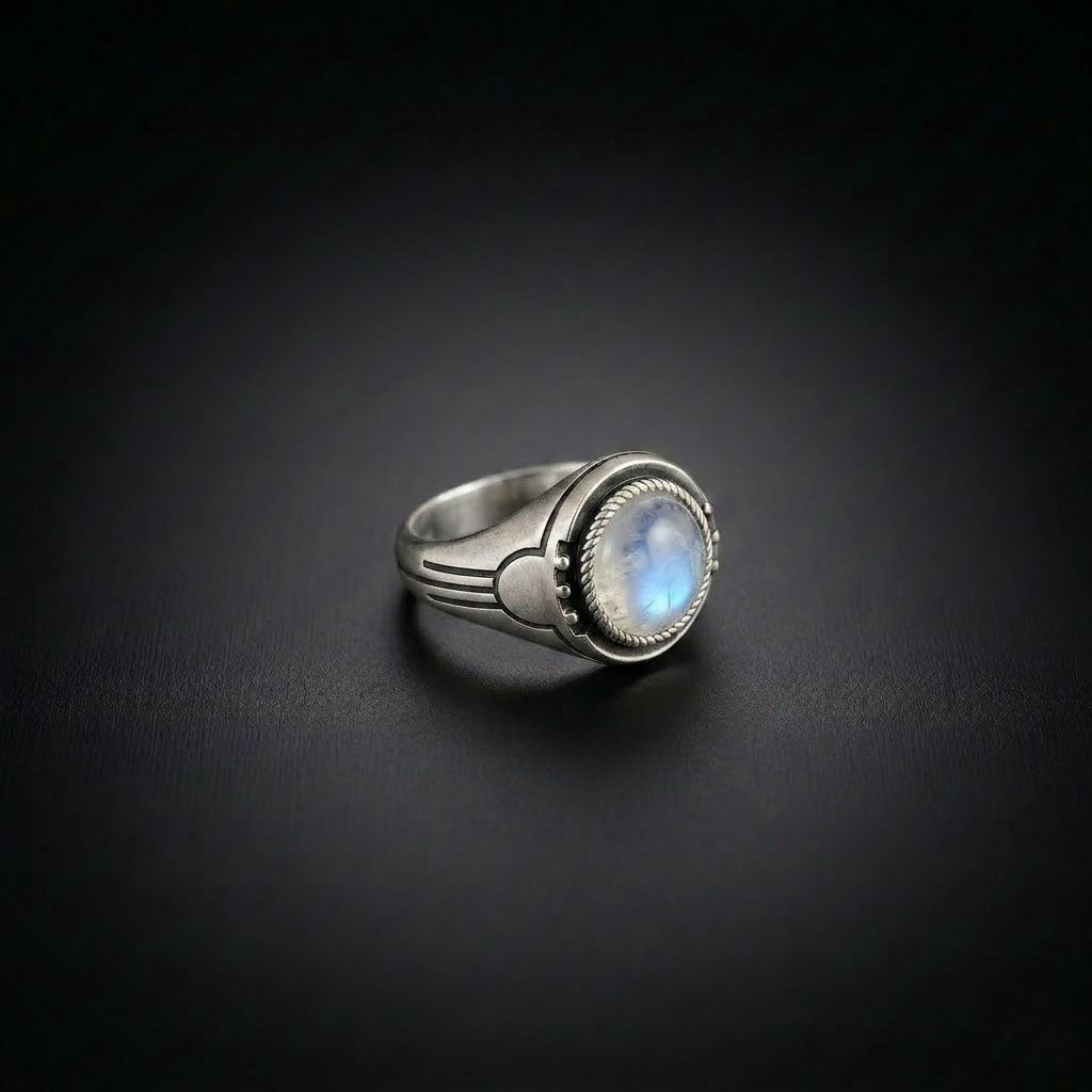 Moonstone Men's Vintage Silver Ring