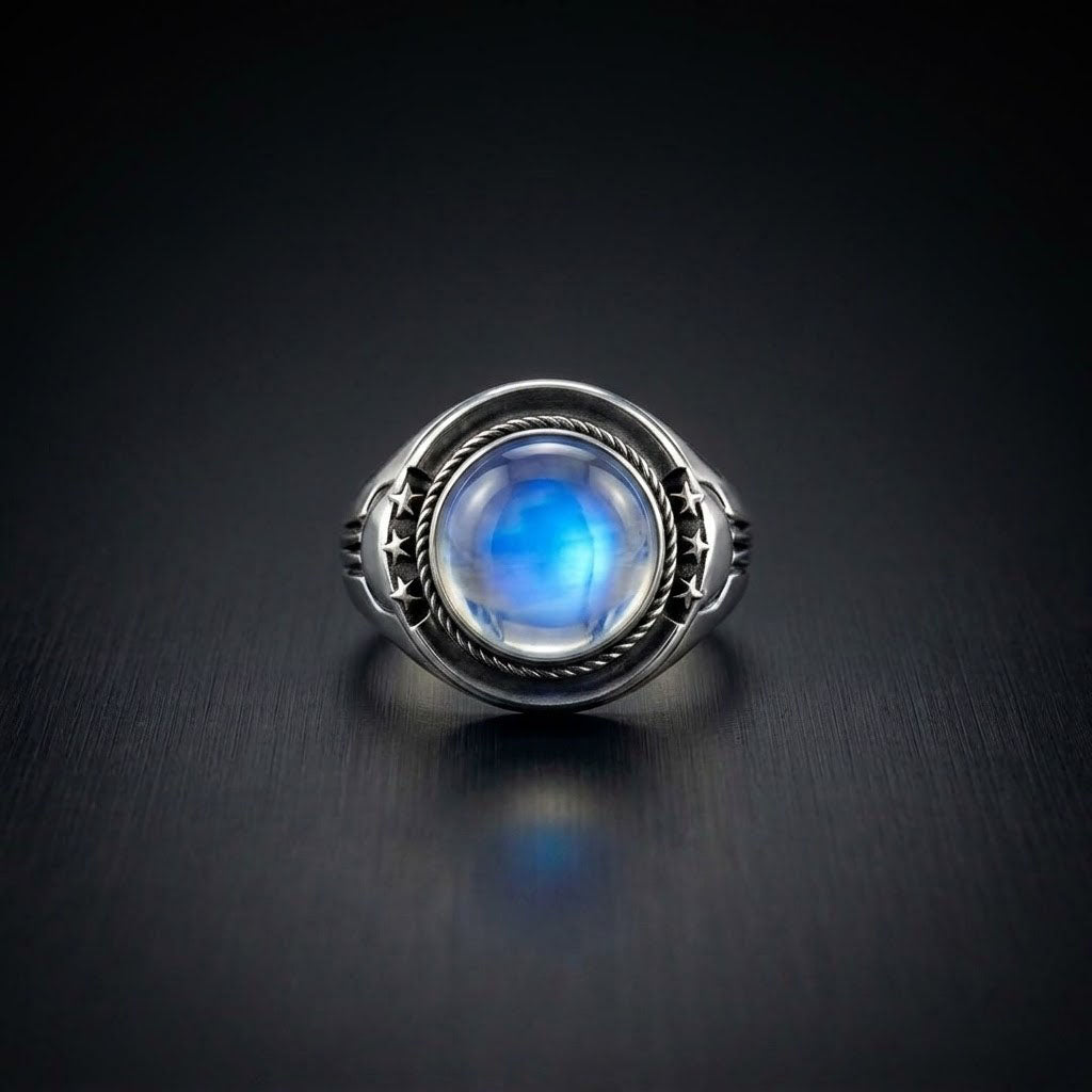 Moonstone Men's Vintage Silver Ring