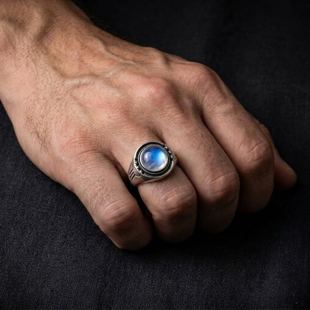 Moonstone Men's Vintage Silver Ring