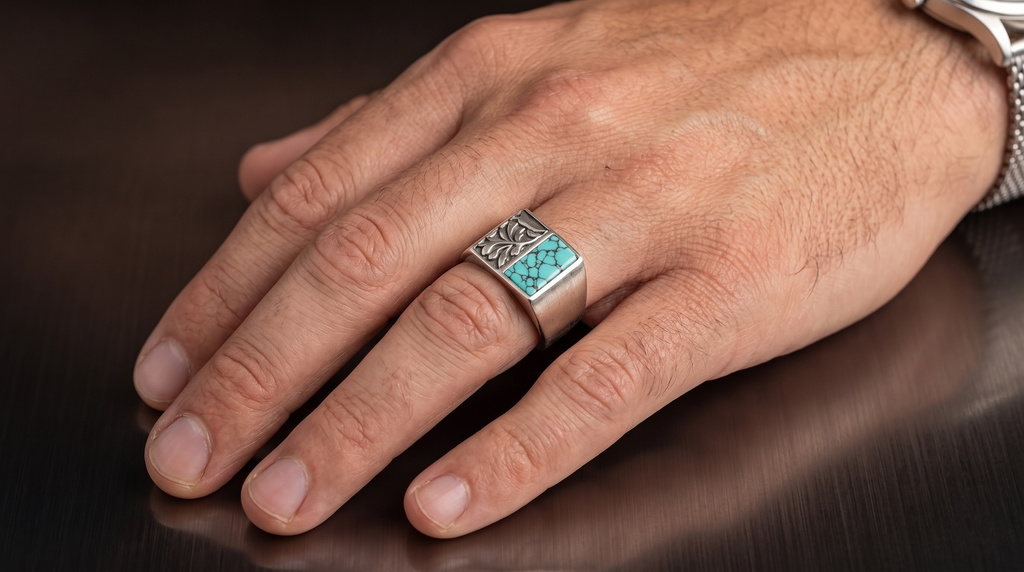Turquoise Engraved Signet Ring