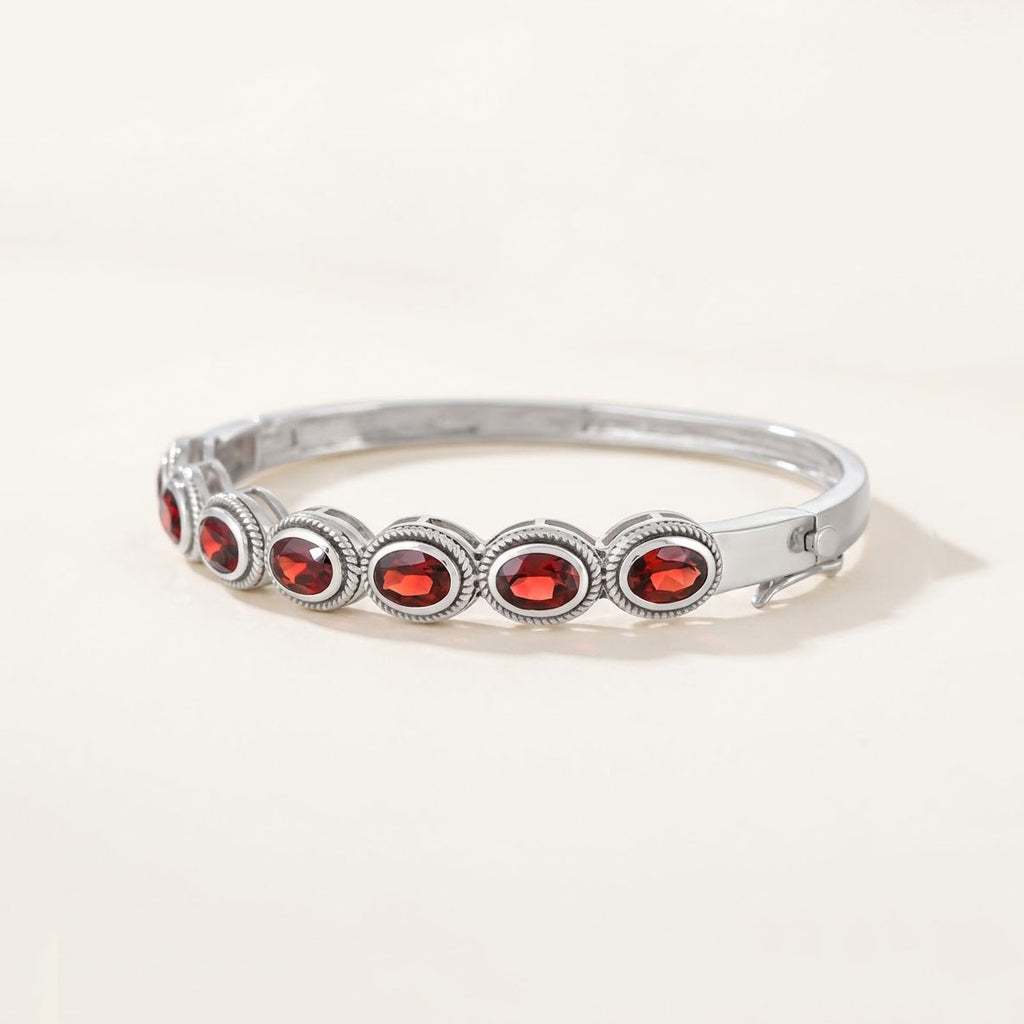 Garnet Sterling Silver Bangle Bracelet