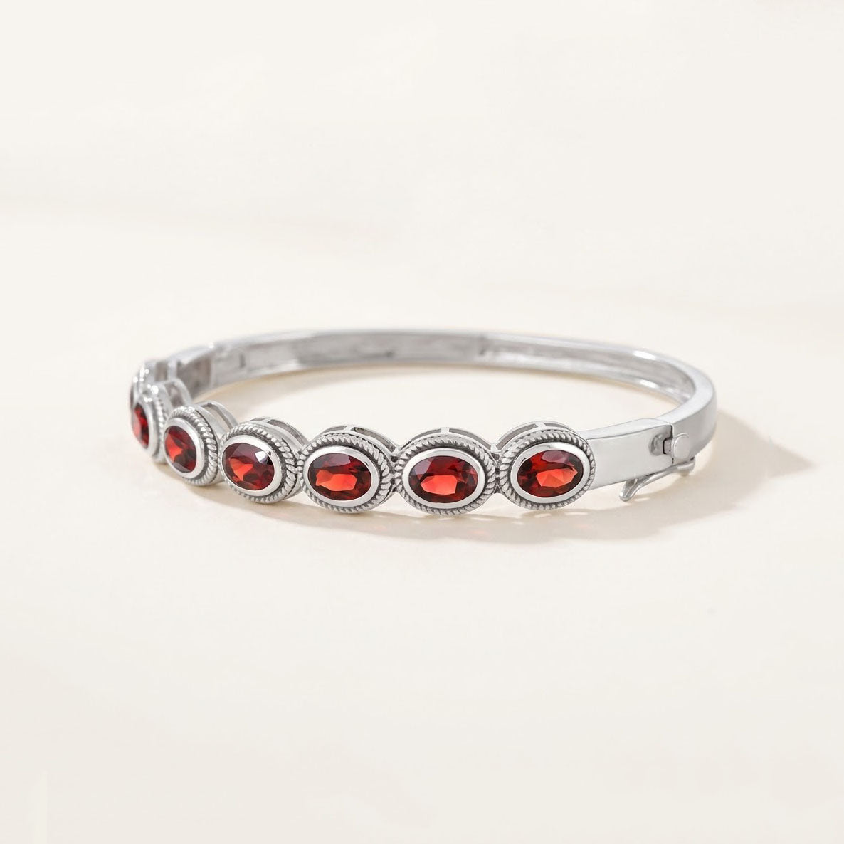 Garnet Sterling Silver Bangle Bracelet