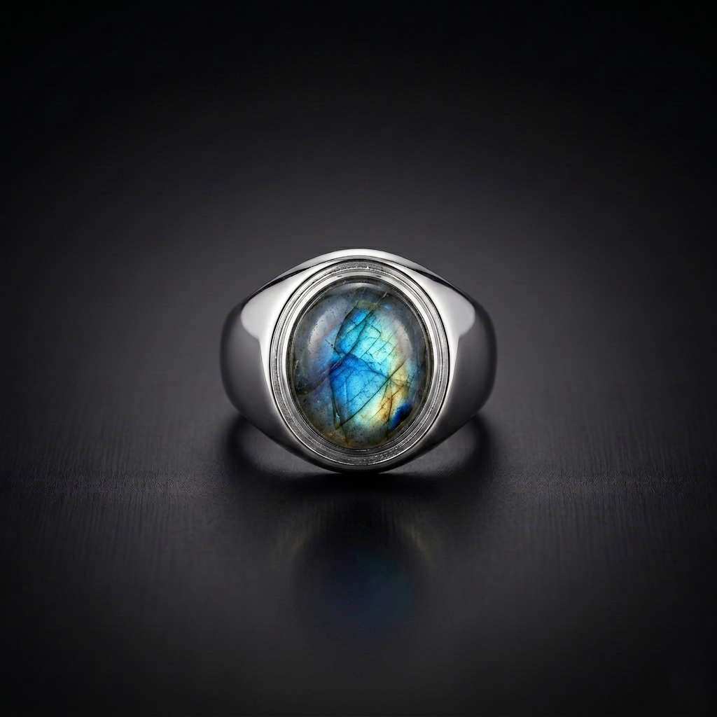 Men’s Sterling Silver Labradorite Signet Ring