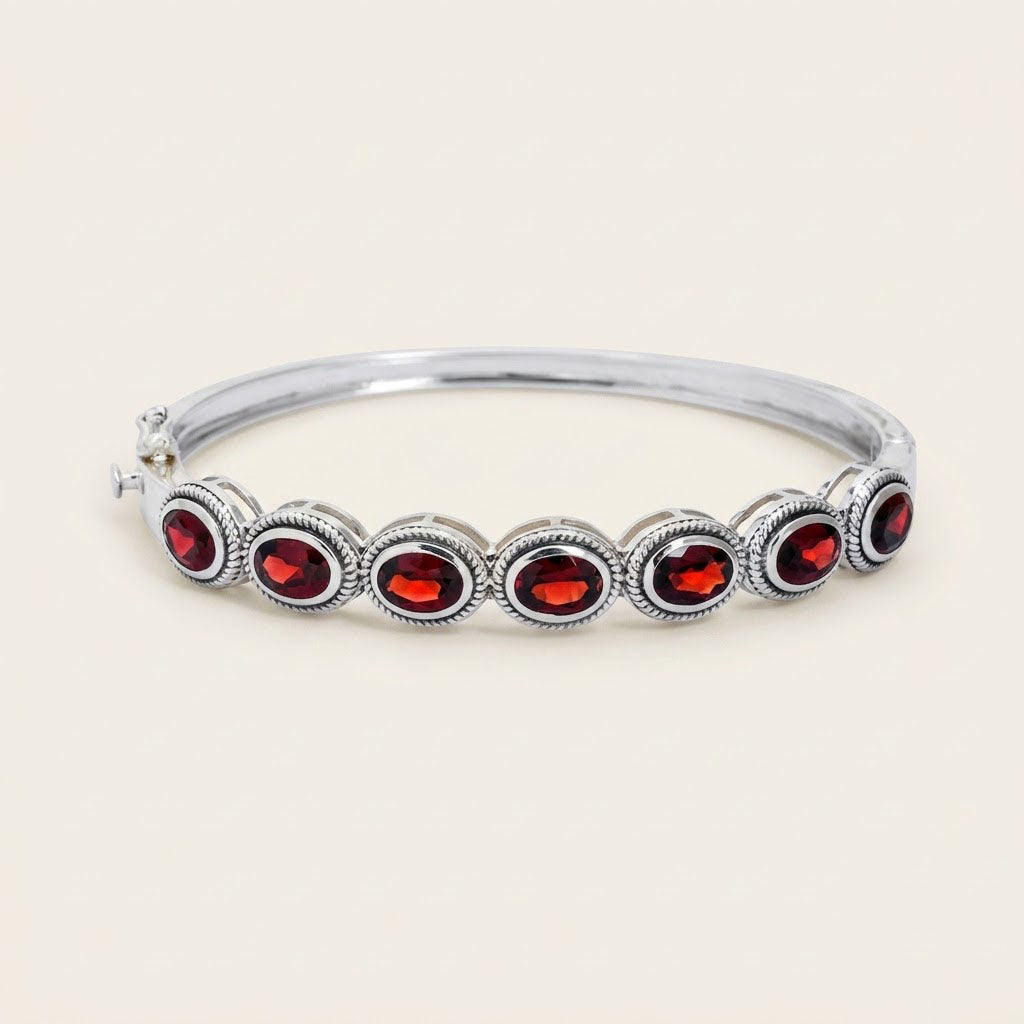 Garnet Sterling Silver Bangle Bracelet