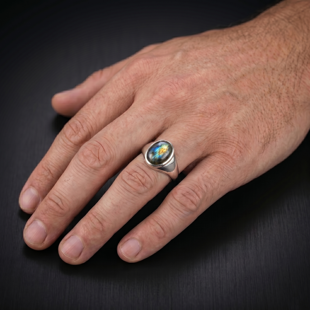Men’s Sterling Silver Labradorite Signet Ring