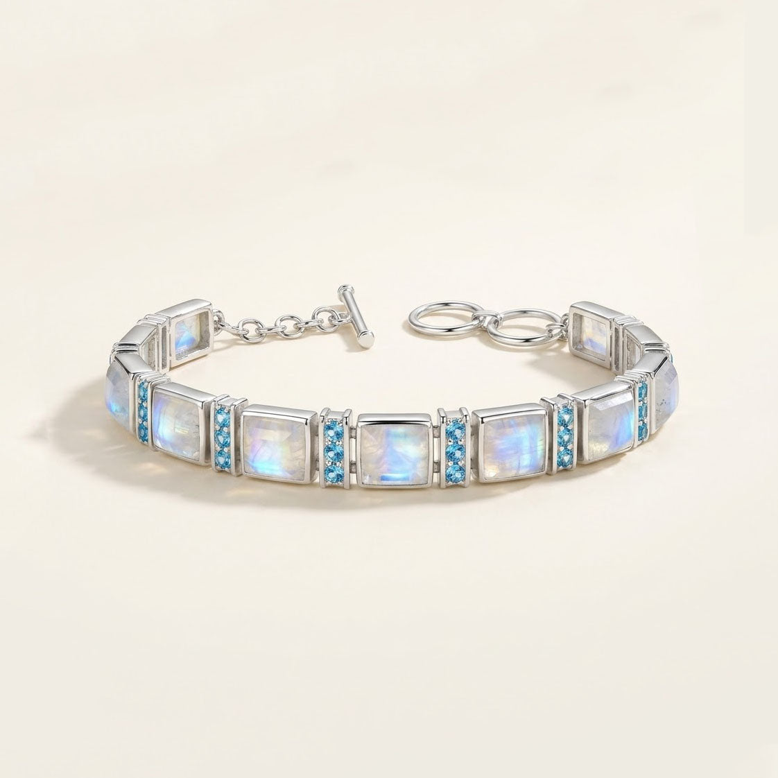Rainbow Moonstone & Blue Topaz Sterling Silver Bracelet