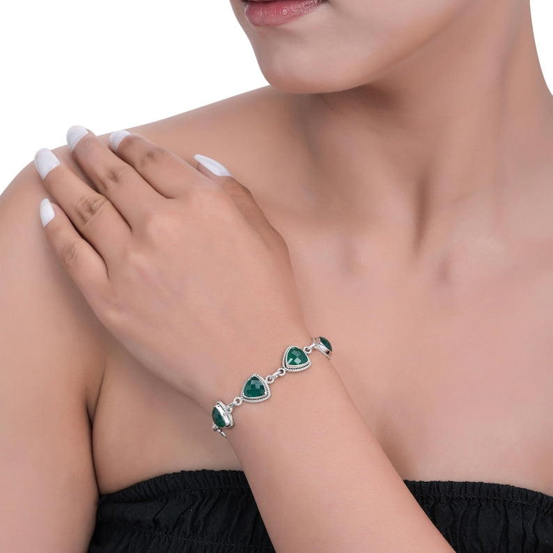 Green Onyx Sterling Silver Bracelet