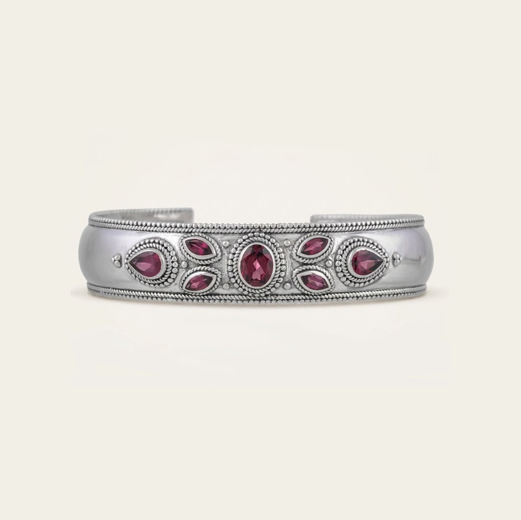 Rhodolite Garnet Sterling Silver Cuff Bracelet