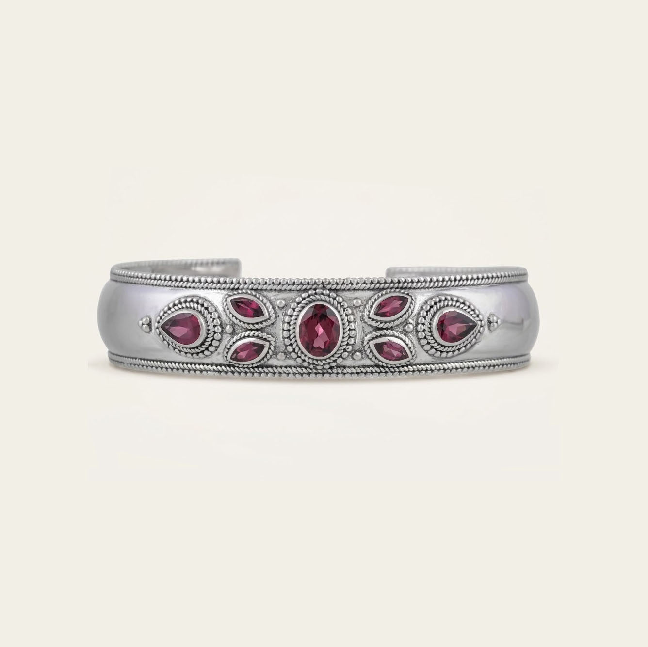 Rhodolite Garnet Sterling Silver Cuff Bracelet