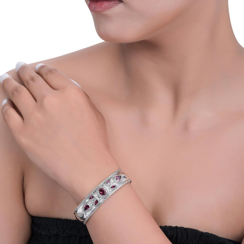 Rhodolite Garnet Sterling Silver Cuff Bracelet