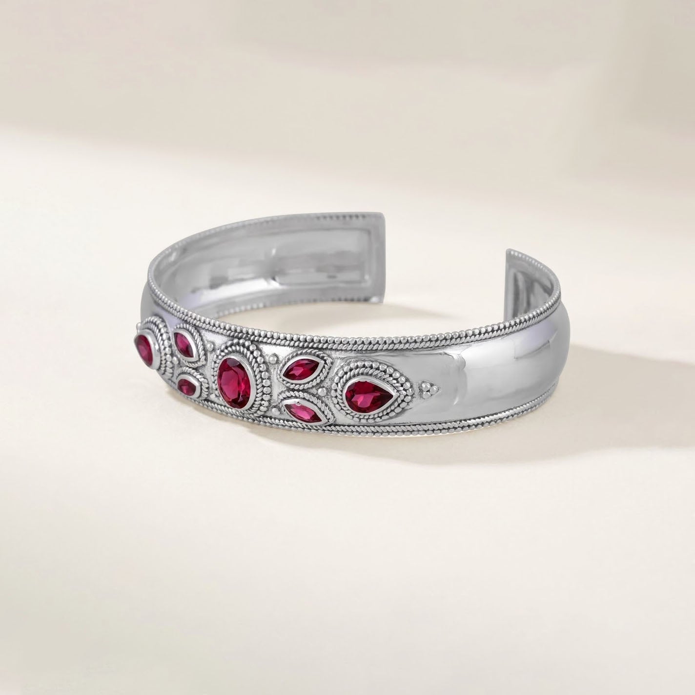 Rhodolite Garnet Sterling Silver Cuff Bracelet