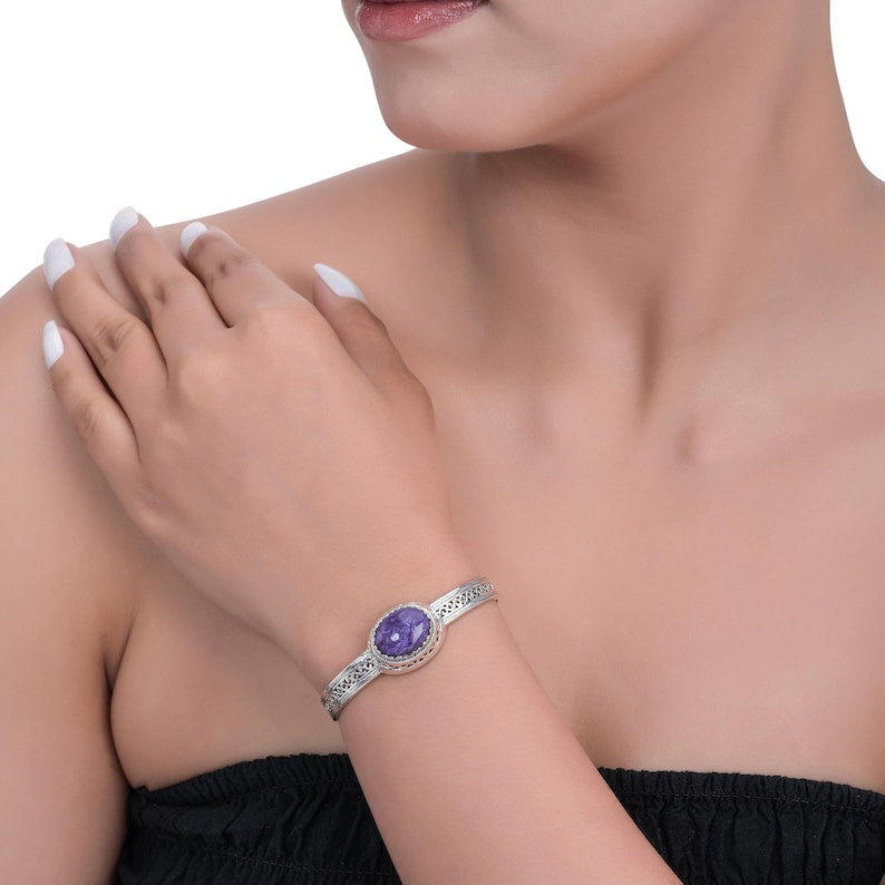 Charoite Sterling Silver Cuff Bracelet