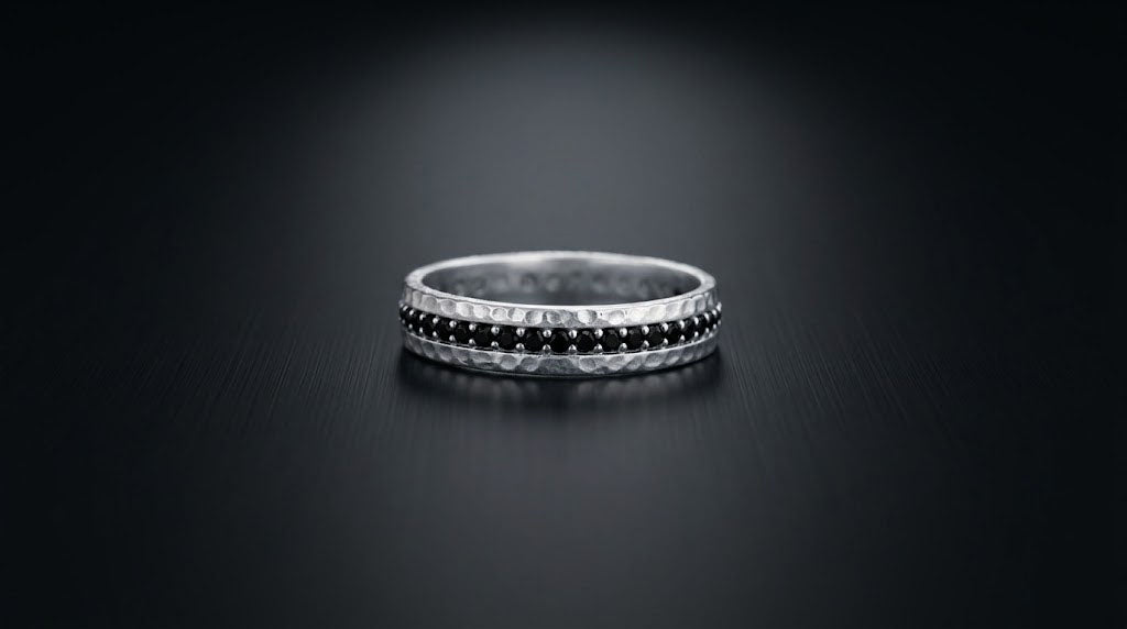 Black Onyx Hammered Eternity Band