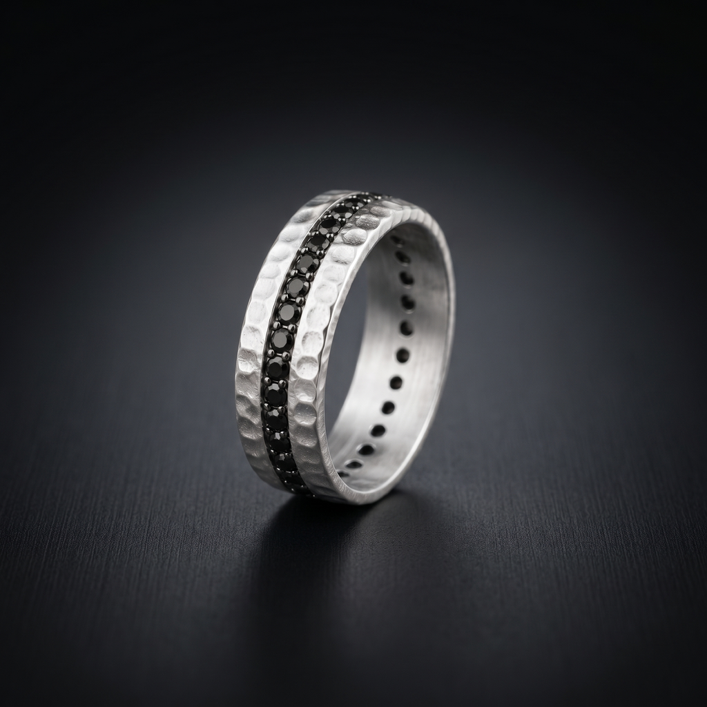 Black Onyx Hammered Eternity Band