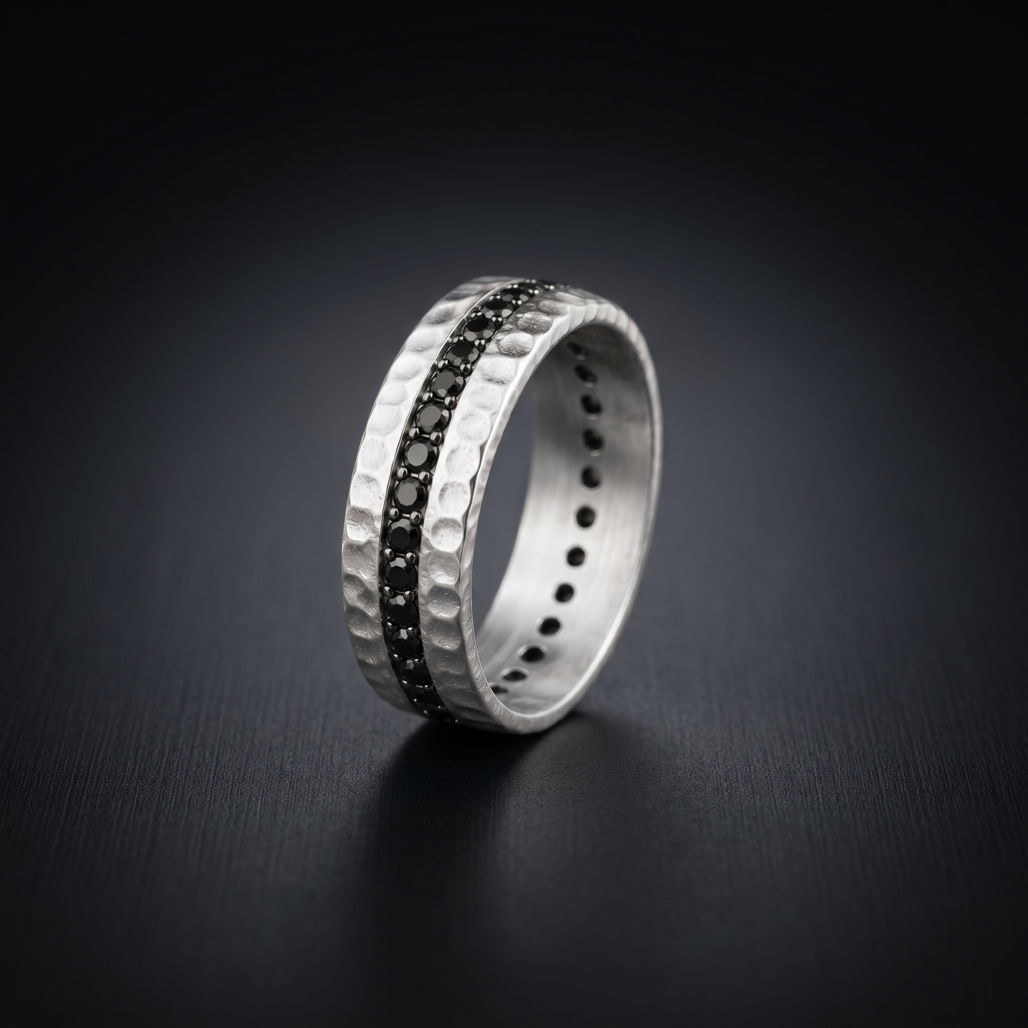 Black Onyx Hammered Eternity Band