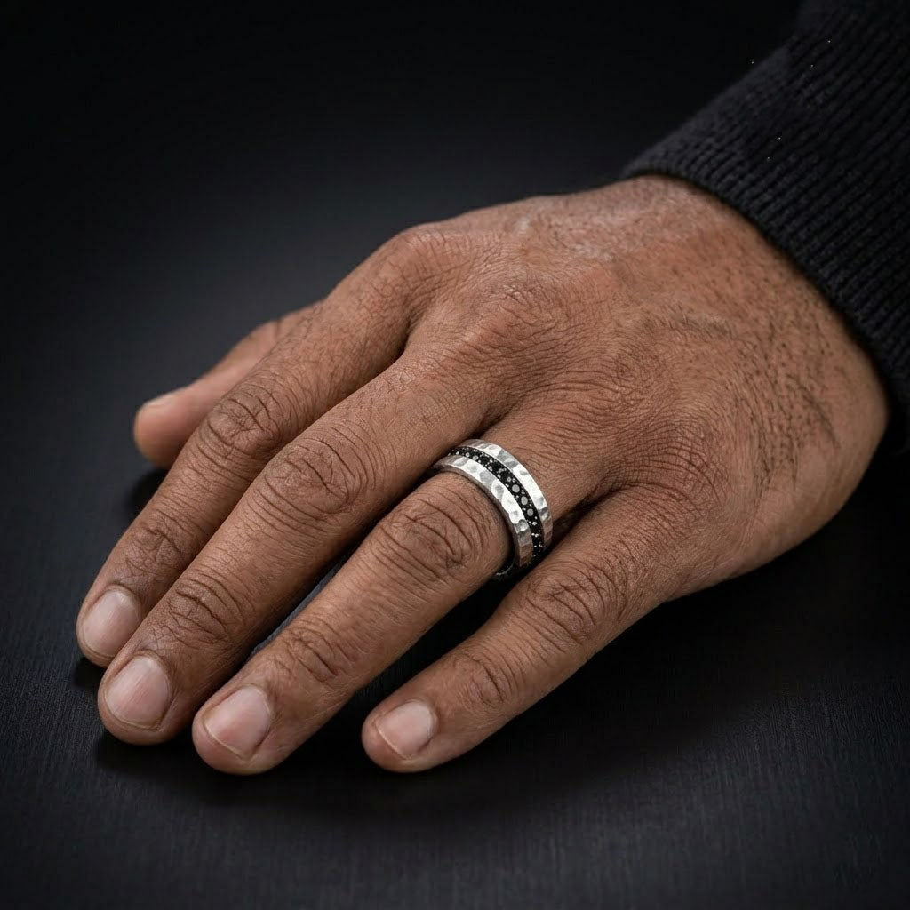 Black Onyx Hammered Eternity Band