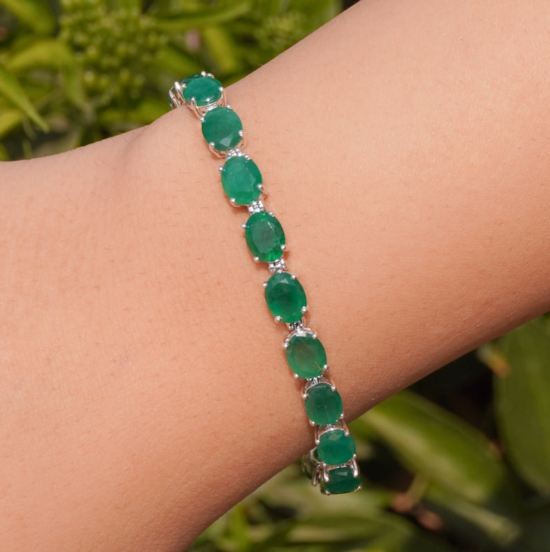 Emerald Sterling Silver Tennis Bracelet